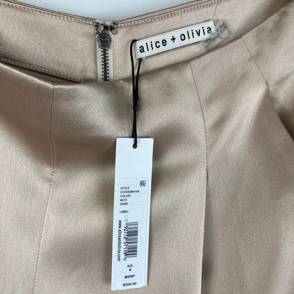Alice + Olivia NWT Jessie Satin Slim Tapered Leg Pants in Sand Champagne Glam, 4 - Picture 3 of 13